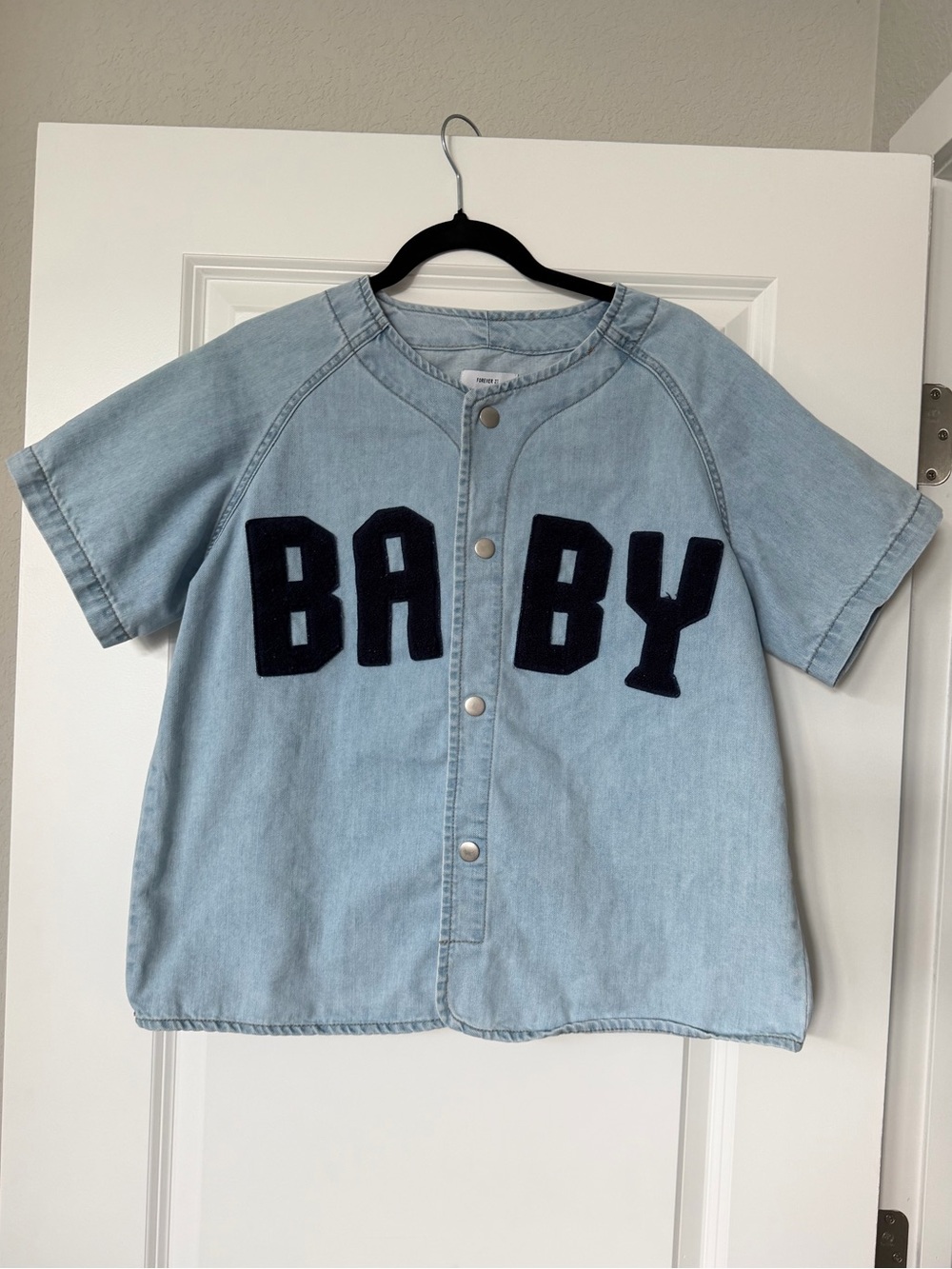Baby Graphic Denim-Look Baseball Tee - Light Blue